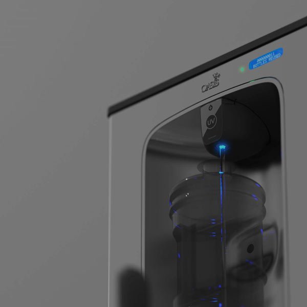 bottle counter display on water station