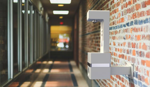 outdoor on-wall water unit at office building